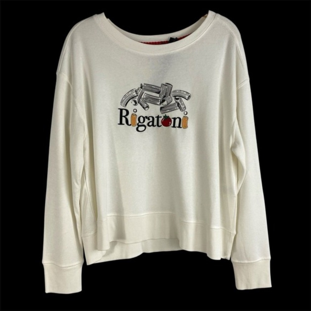 Jane Delancey  Embroidered Rigatoni Sweater Women M‎ Cream Italian Grandmacore